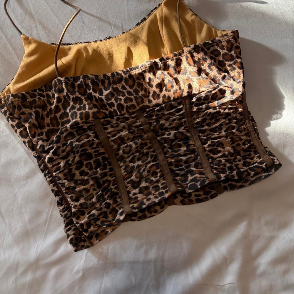 Princess Polly Leopard Ruched Mesh Corset Crop Top Brown Y2K Festival Size 2 - Picture 4 of 6
